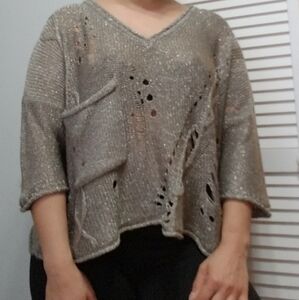 Willow & Clay, Distressed Silver Sweater, Size L